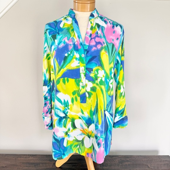 Jams World Tops - JAMS World Floral Tunic Shirt 3/4 Button Down Womens Small